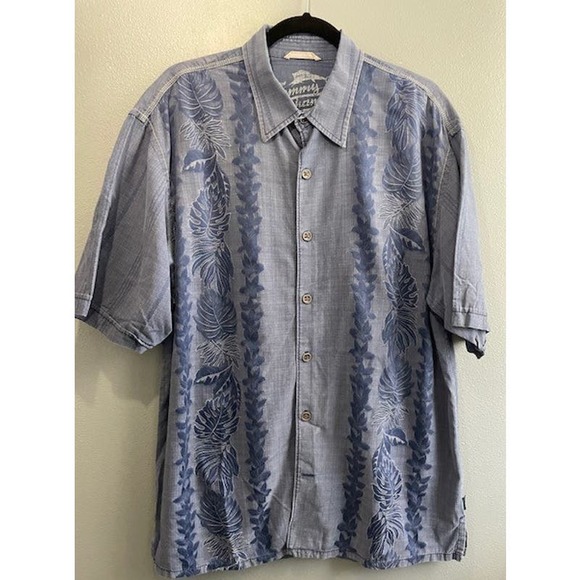 Tommy Bahama Men's Short Sleeve Button-Up Shirt Blue Size Large Silk‎ Blend - Picture 1 of 4